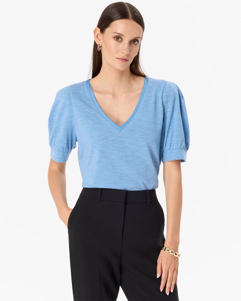 Puff Sleeve V-neck Tee