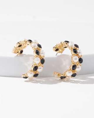 Gold-Black Pearl Hoop Earrings