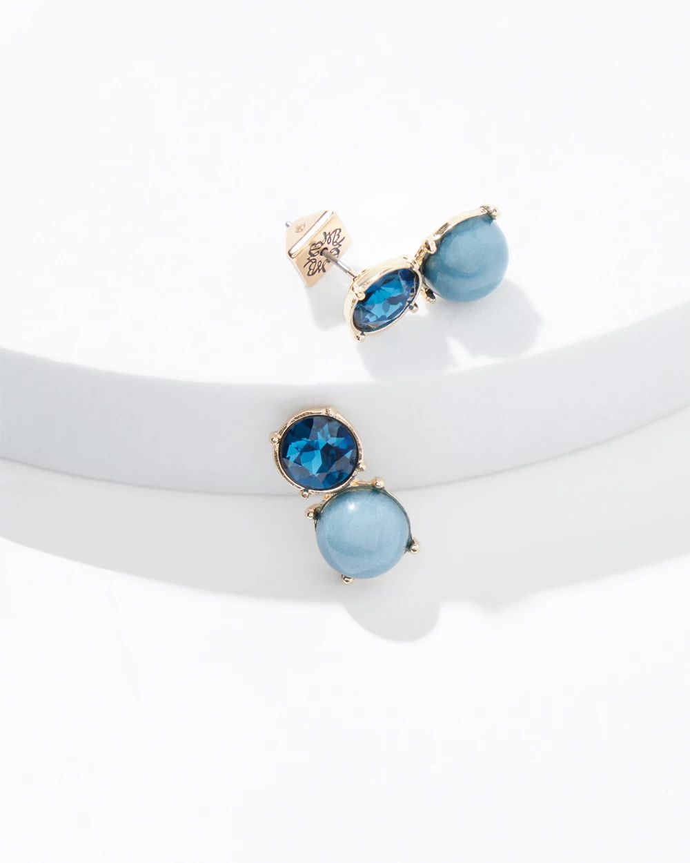 Gold Blue Stone Drop Earrings