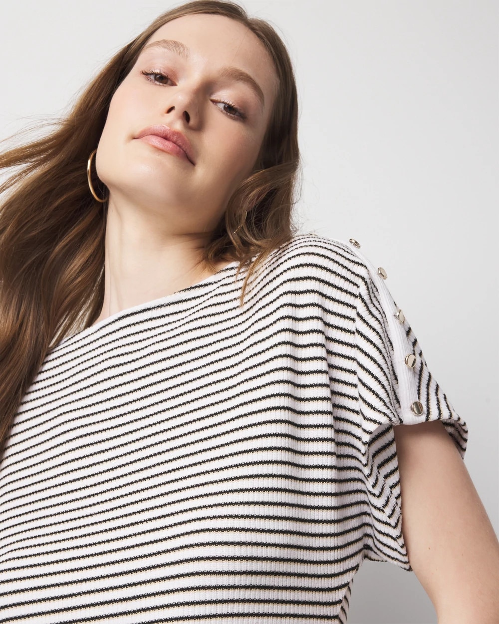 Button Shoulder Dolman Sleeve Top