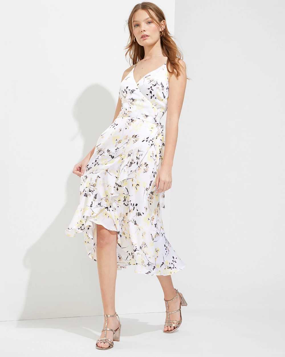 Outlet WHBM Wrap Ruffle High Low Dress