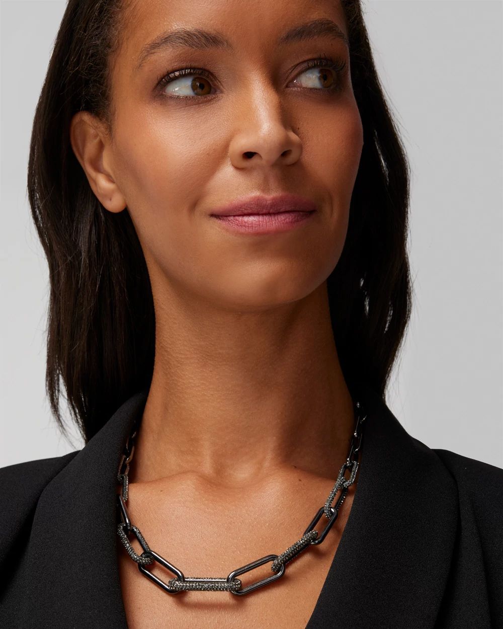 Hematite Crystal Links Short Strand Necklace