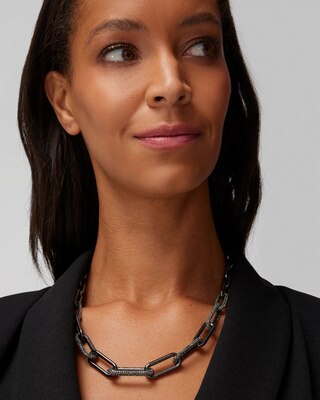 Hematite Crystal Links Short Strand Necklace