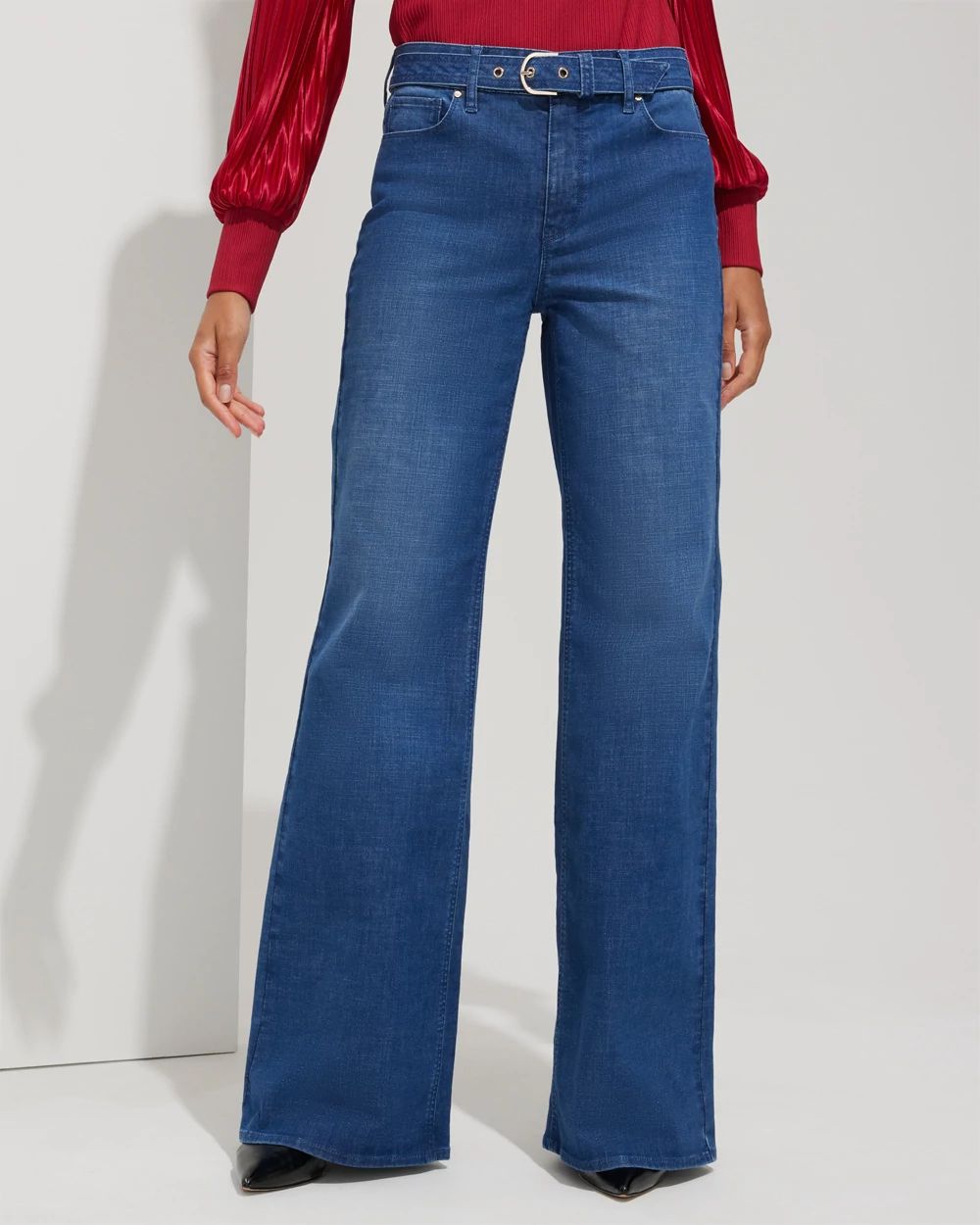 Outlet WHBM Belted High Rise Wide Leg Jeans click to view larger image.