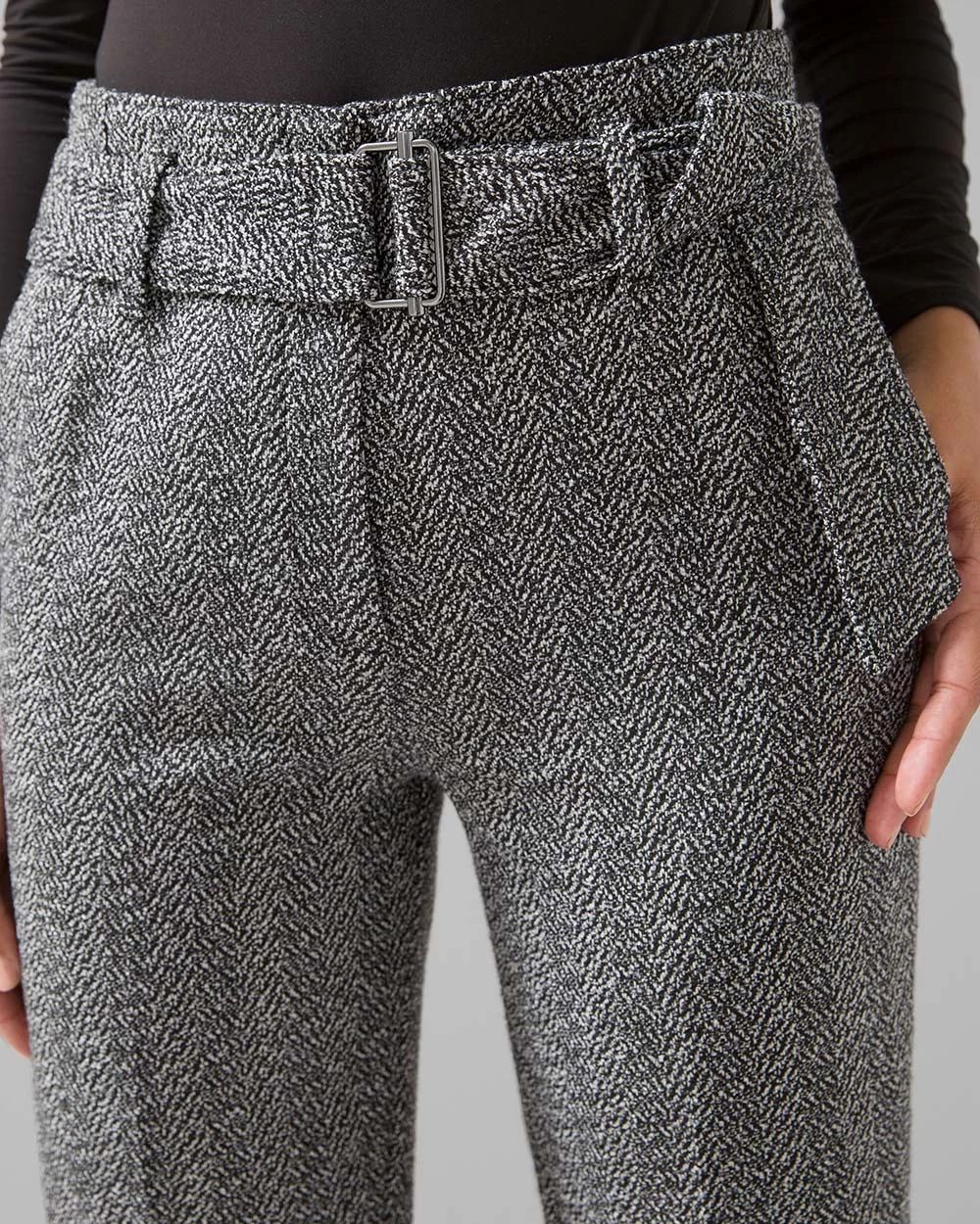 Herringbone Belted Tapered Ankle Pant