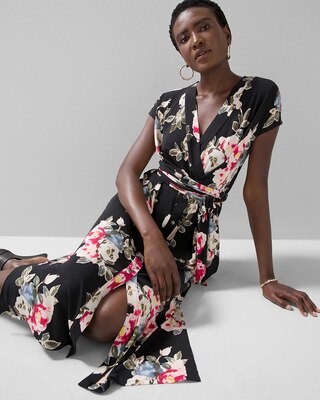 Button-Front Midi Wrap Dress