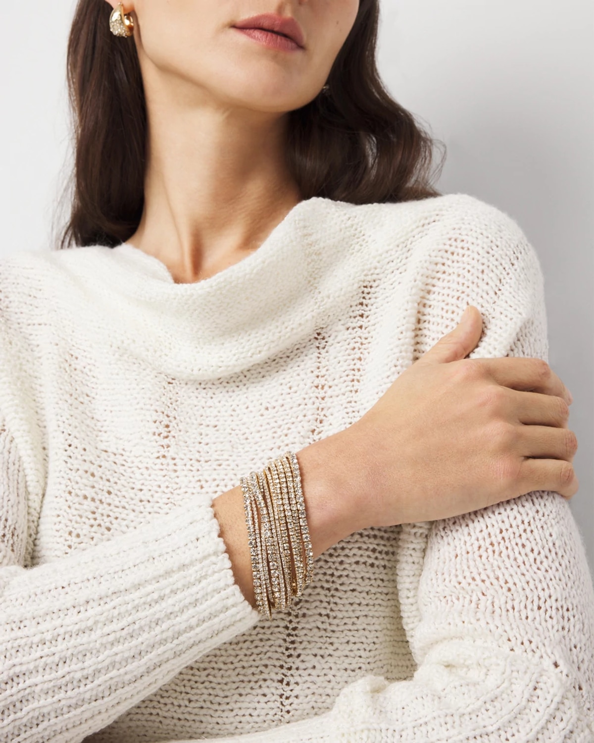 White House Black Market Rhinestone 10-pack Stretch Bracelets | In Gold