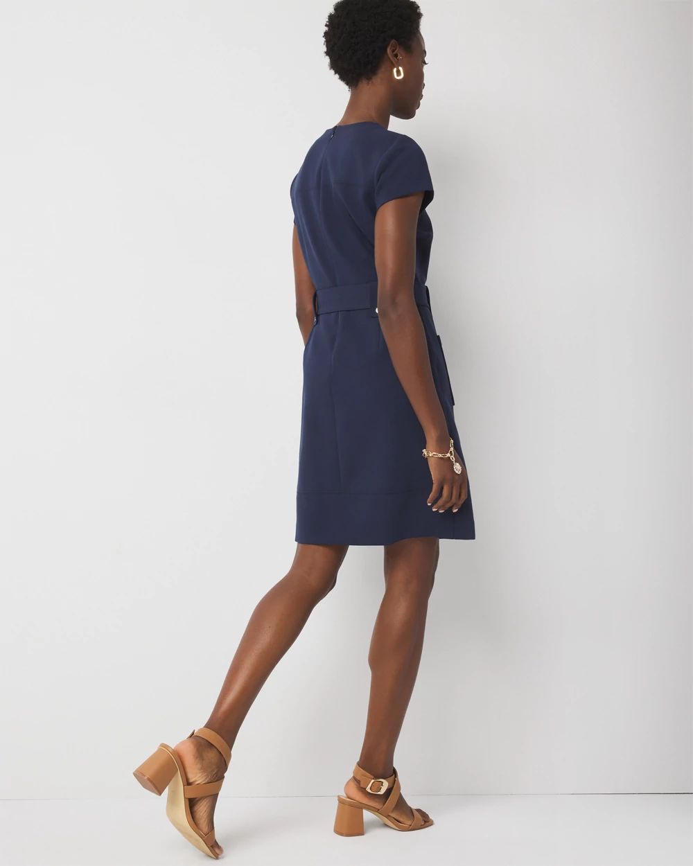 Belted Ponte Shirt Dress