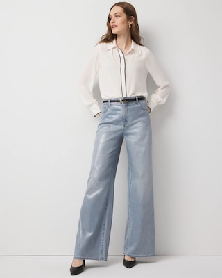 Clear Coated Extra High Rise Palazzo Jeans