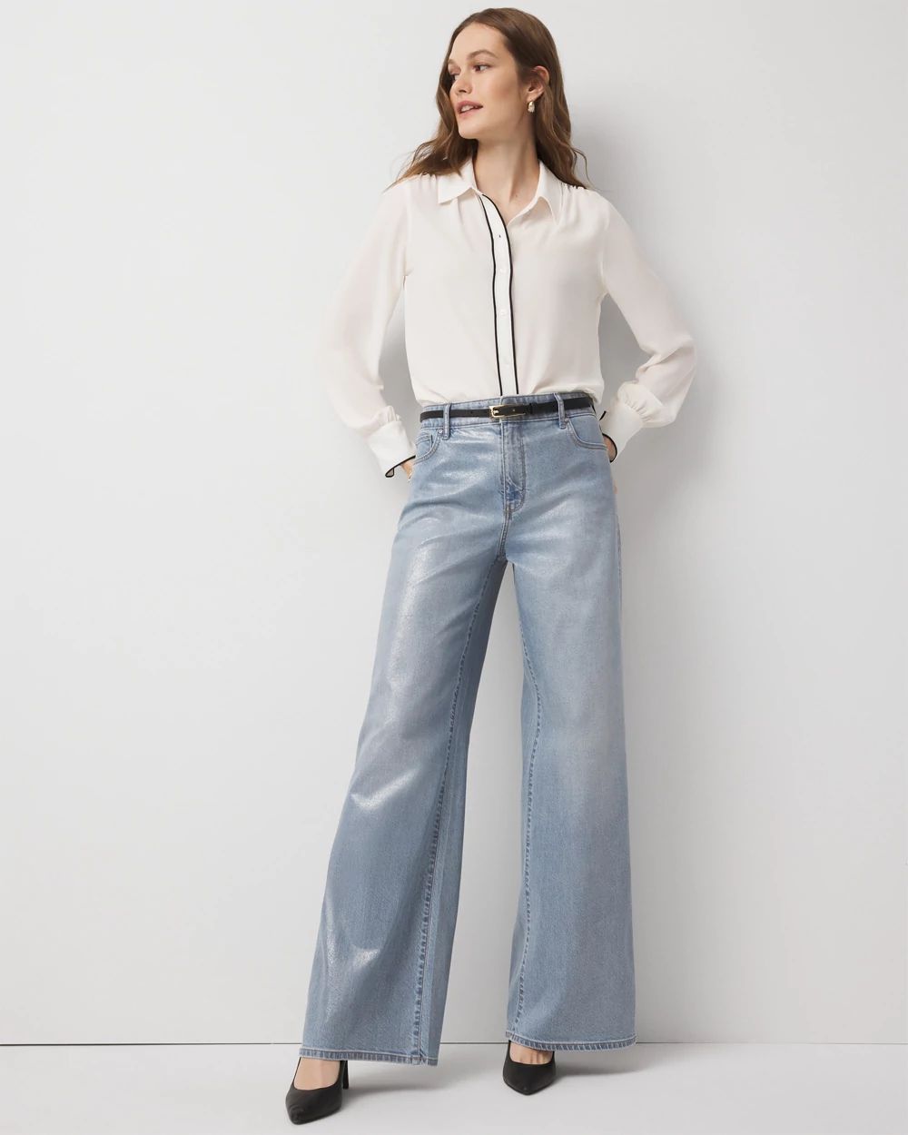 Clear Coated Extra High Rise Palazzo Jeans