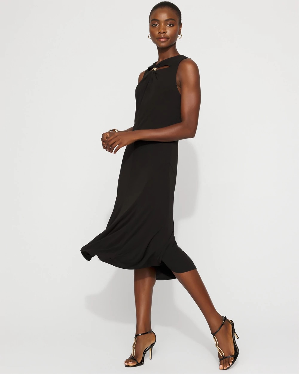 red midi cocktail dress The Red Round Neck Cut-Out Midi Dress