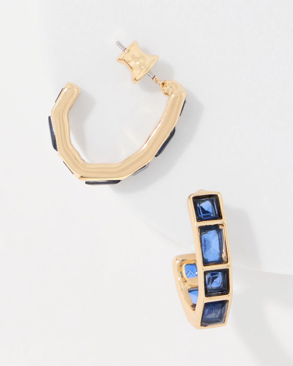 Dark Blue Glass Stone Hoop Earrings