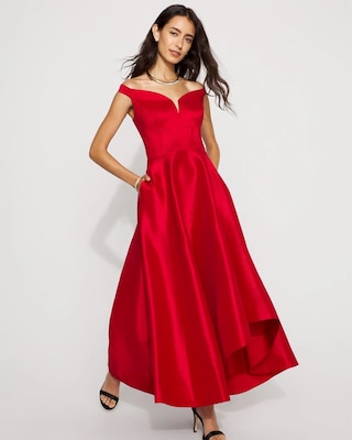 Off-The-Shoulder Taffeta Midi Dress