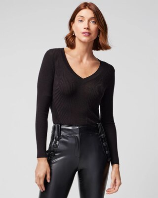 Long Sleeve Cashmere Blend V-Neck Top