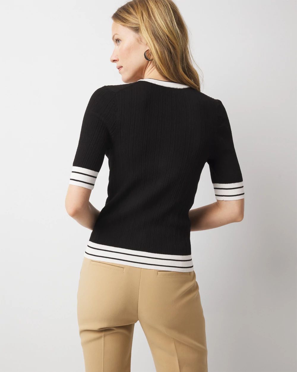 Petite Elbow-Sleeve Henley Sweater