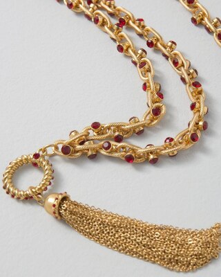 Red Crystal Convertible Tassel Necklace