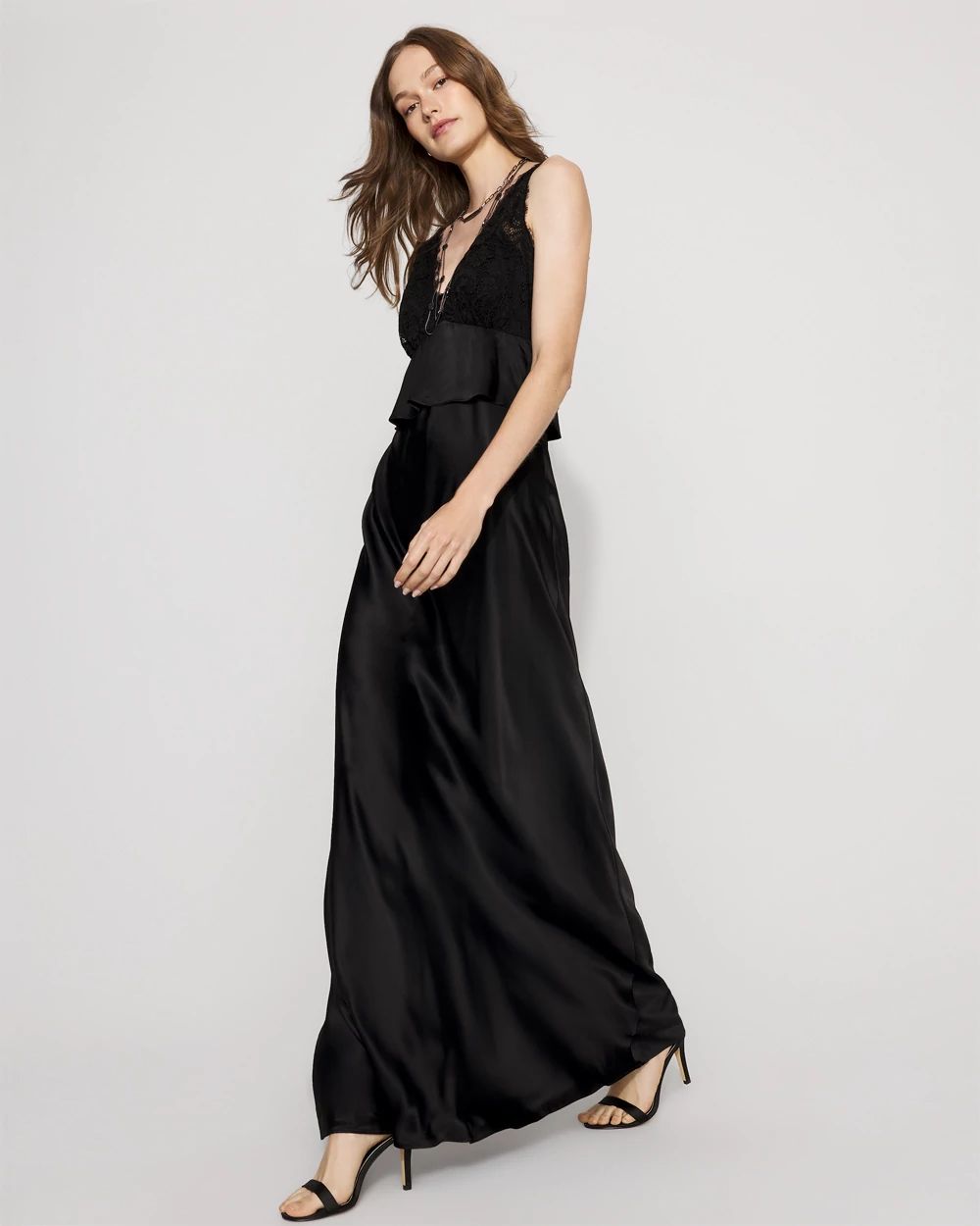 Lace + Satin Peplum Maxi Dress click to view larger image.