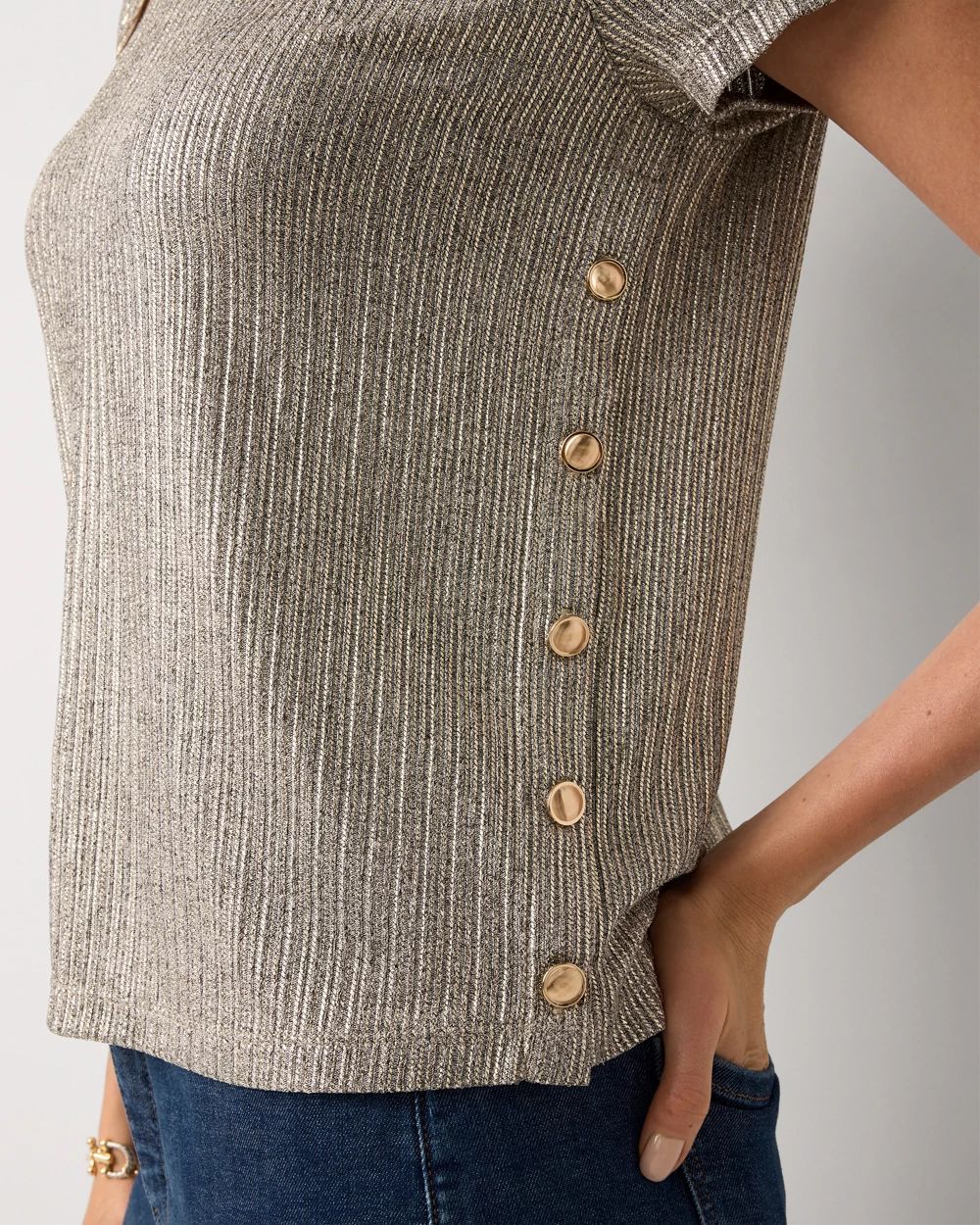 Shimmery Side Button Tee