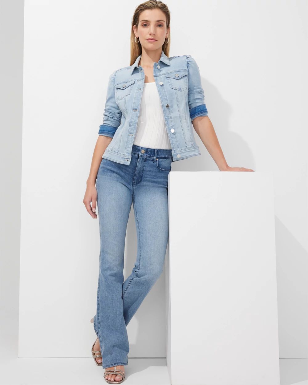 Outlet WHBM Puff-Shoulder Denim Jacket click to view larger image.
