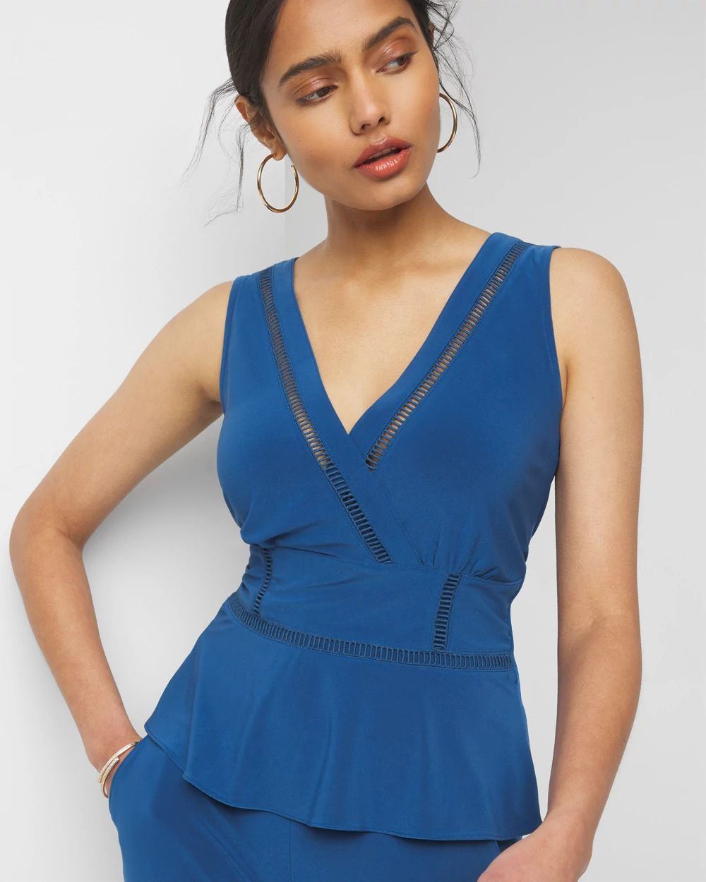 Matte Jersey Ladder Trim Peplum Top