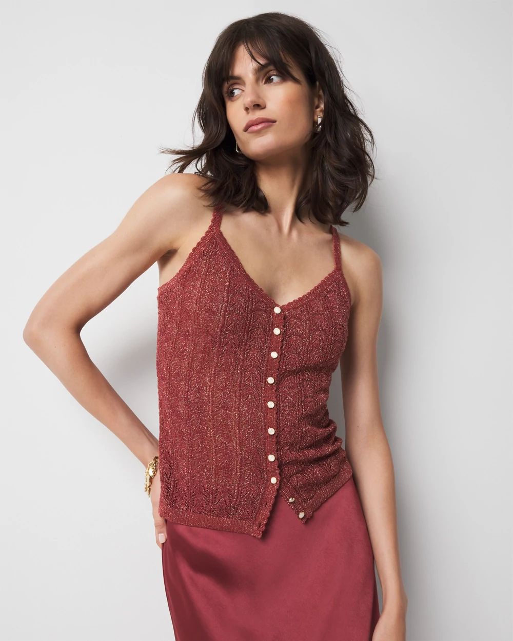 Petite Linen-Tencel Metallic Sweater Camisole
