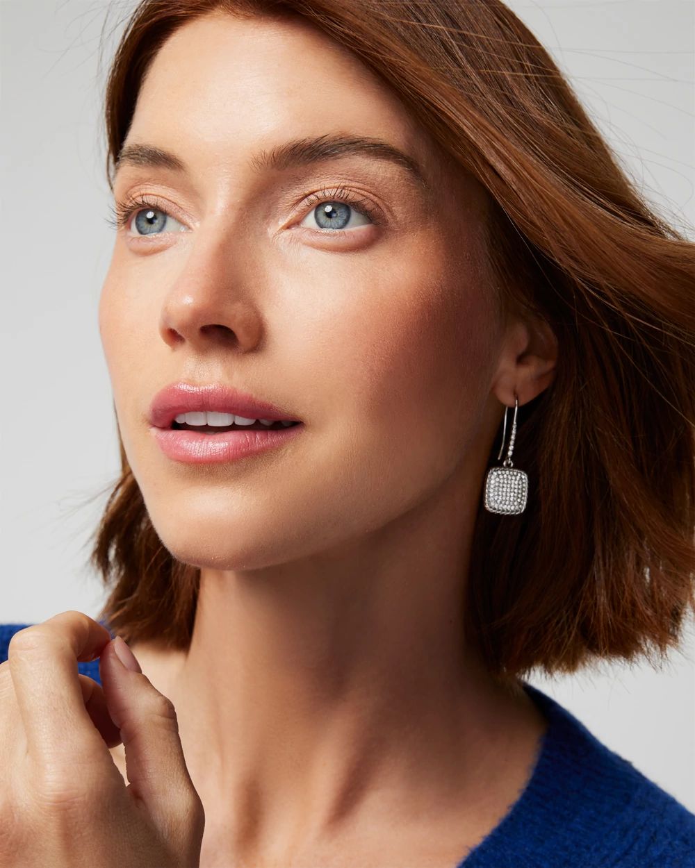 Silver Pave Square Earrings