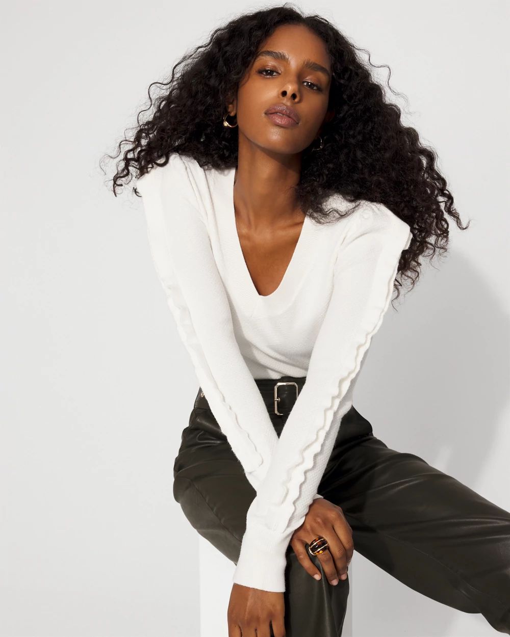 Ruffle Sleeve Pullover Sweater