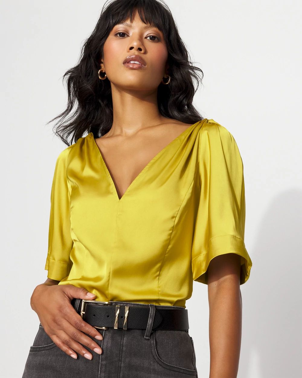 Satin Twist-Shoulder Top