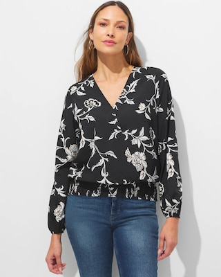 Outlet WHBM Long Sleeve Print Surplice Top