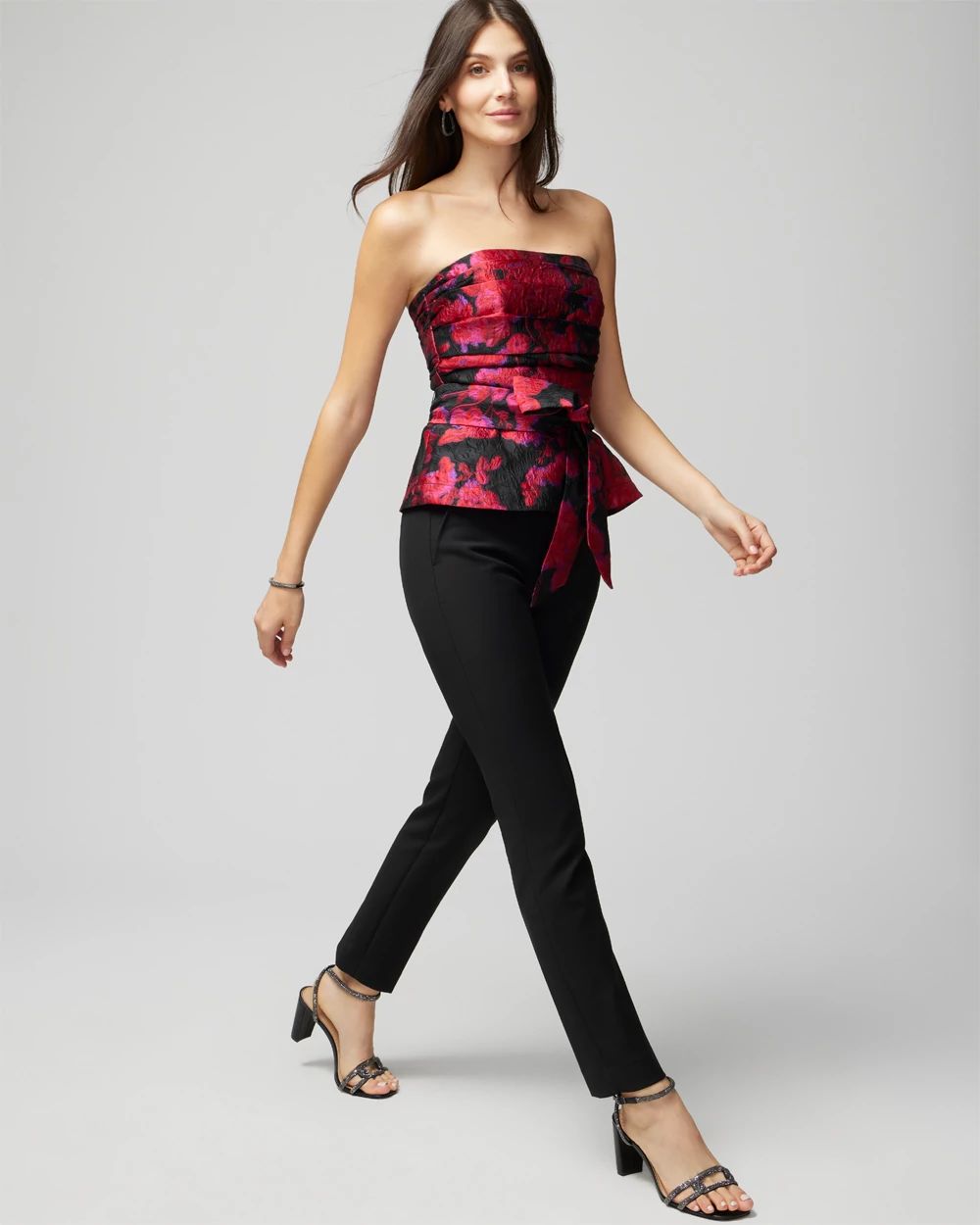 Jacquard Tie Waist Bustier Top
