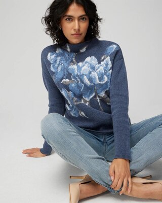 Rose Intarsia Funnelneck Pullover
