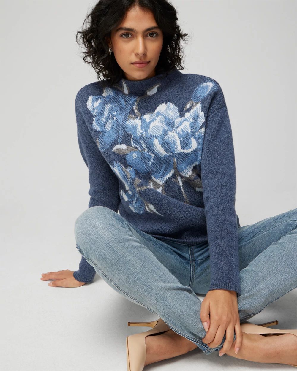 Rose Intarsia Funnelneck Pullover