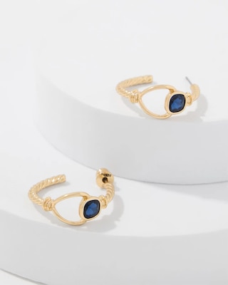 Navy Blue Stone Hoop Earrings click to view larger image.