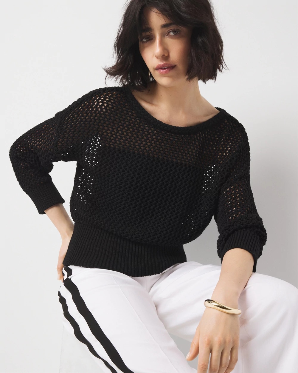 Pointelle Open Stitch Pullover - image 2