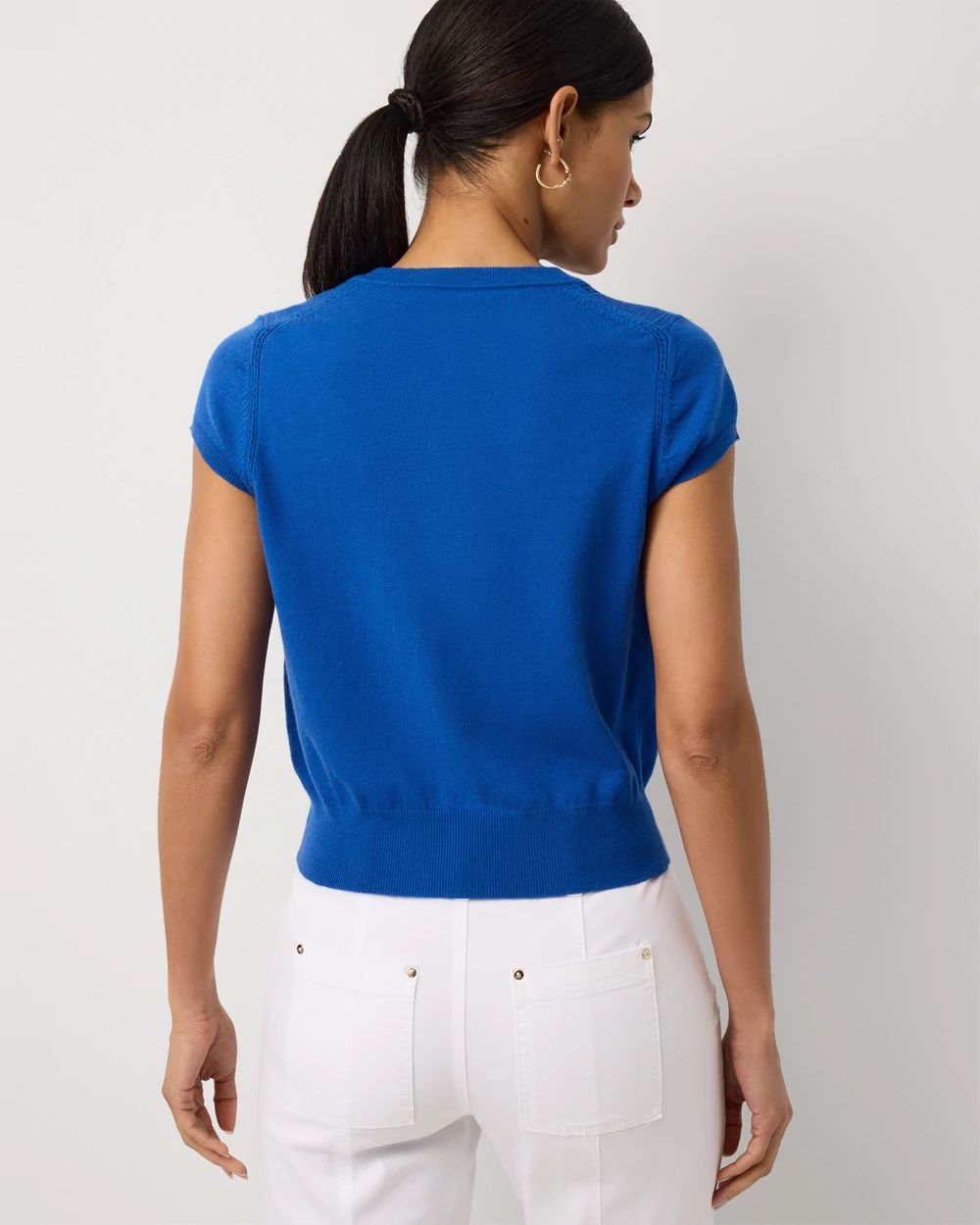 Pointelle Short Sleeve Cardigan click to view larger image.