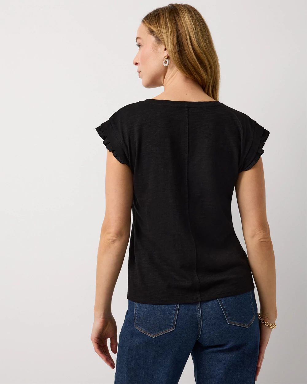 Pleat Sleeve V-neck Tee click to view larger image.