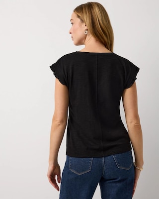 Pleat Sleeve V-neck Tee click to view larger image.