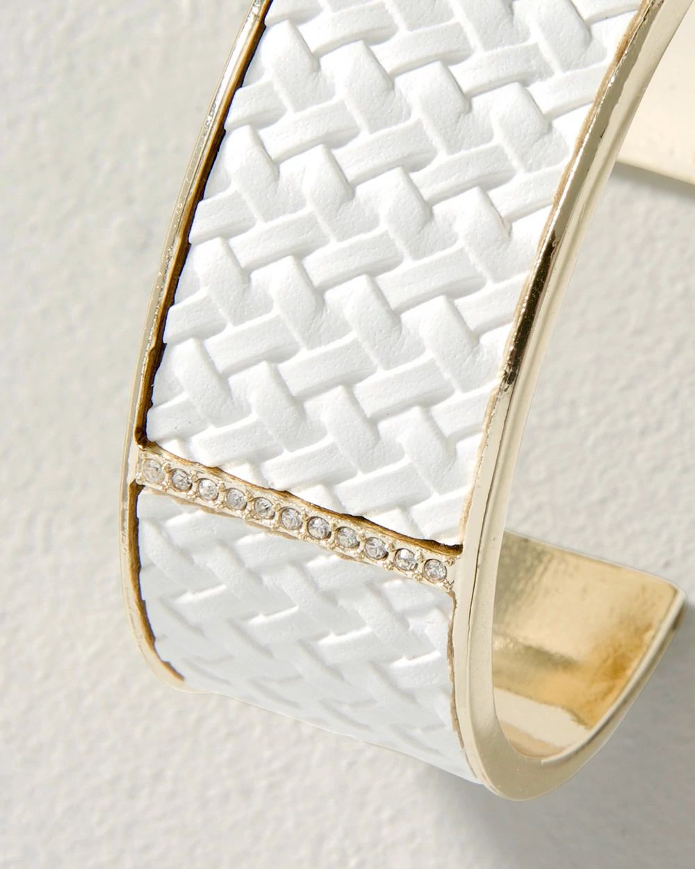 White & Goldtone Leather Cuff click to view larger image.