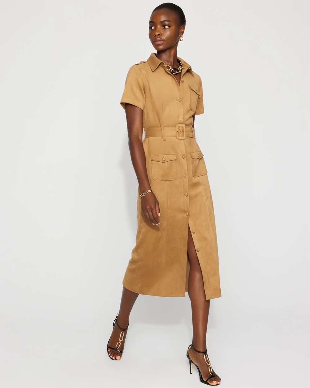 Faux Suede Shirt Dress