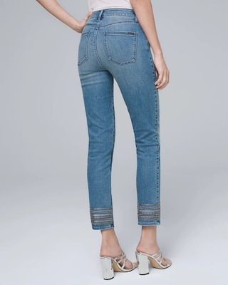 Mid-Rise Embroidered-Hem Slim Crop Jeans click to view larger image.