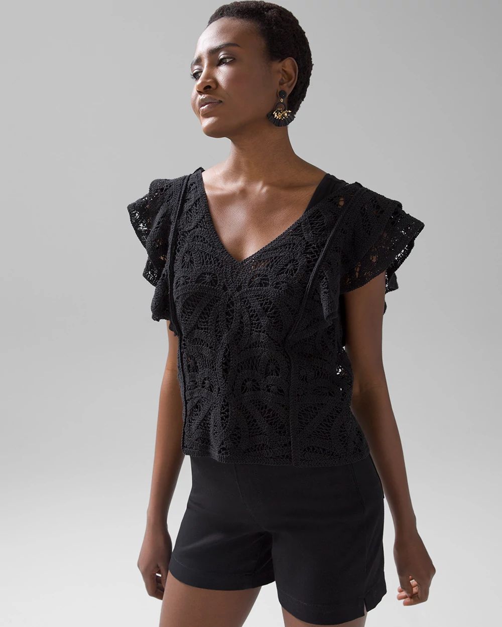 Crochet Ruffle Sleeve Sweater White House Black Market