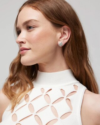 Silver Pave Crystal Stud Earrings