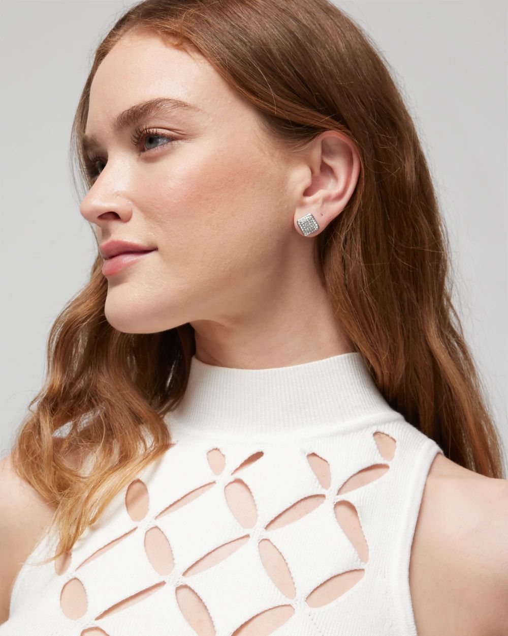 Silver Pave Crystal Stud Earrings