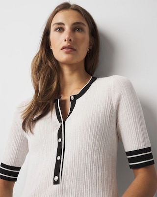Elbow-Sleeve Henley Sweater click to view larger image.
