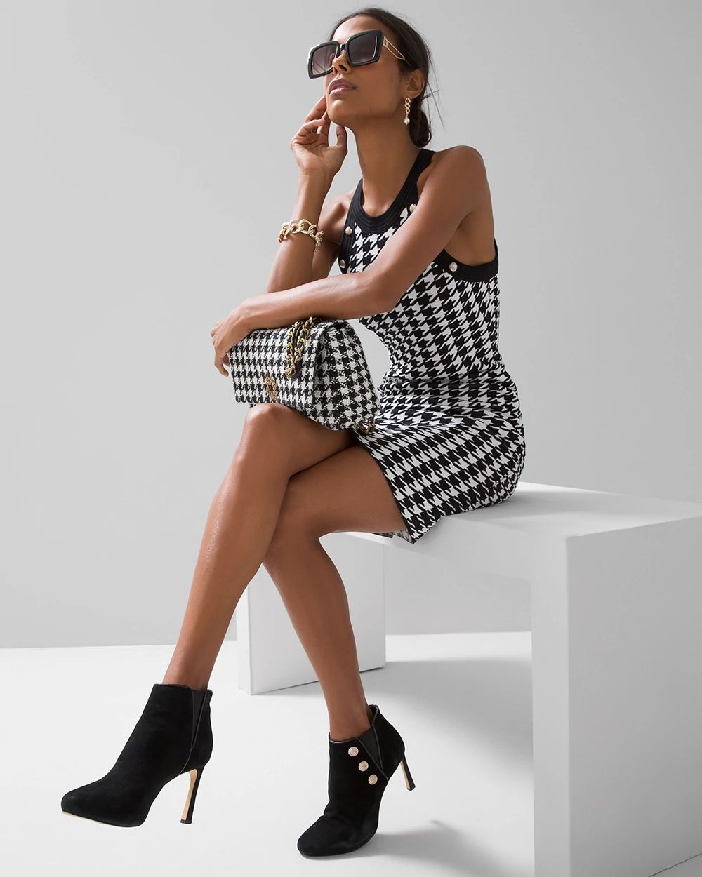 Houndstooth Halter Sweater Dress