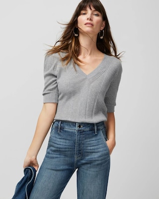 Cashmere-Blend Elbow-Sleeve Sweater