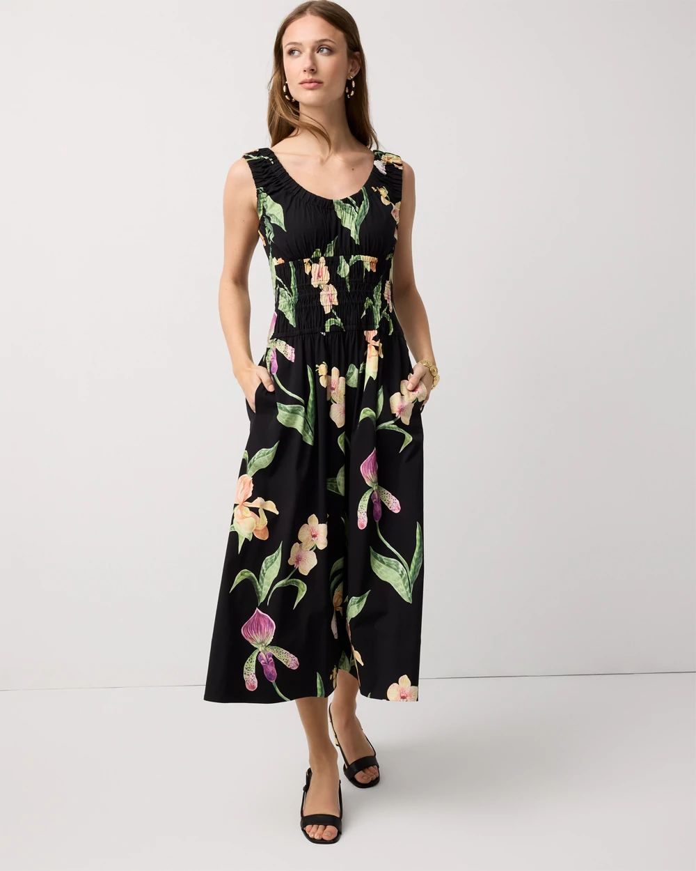 Petite Ruched Poplin Midi Dress