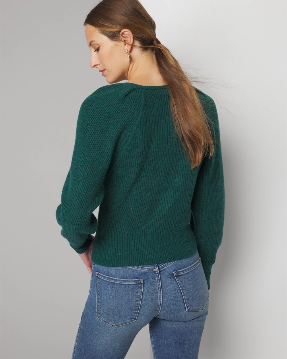 Pleated Shoulder V-neck Pullover Sweater