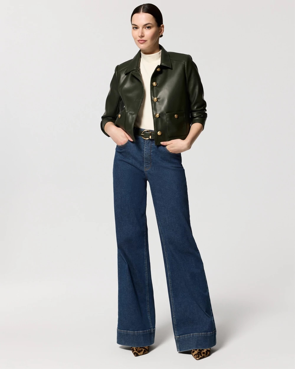 Cropped Button-Front Jacket