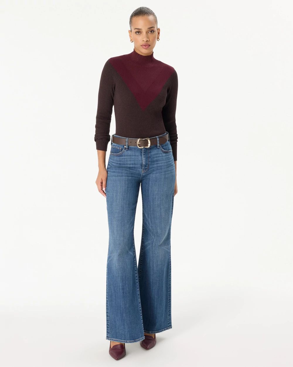 Colorblock Ribbed Mock Neck Sweater click to view larger image.